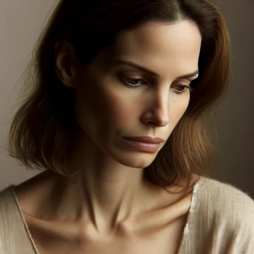 DALL·E 2024-02-22 14.13.26 – Create a realistic photo of a 35-year-old woman with a sad expression. She has a subtle, melancholic look, with soft features, medium-length hair, and DALL·E 2024-02-22 14.13.26 - Create a realistic photo of a 35-year-old woman with a sad expression. She has a subtle, melancholic look, with soft features, medium-length hair, and